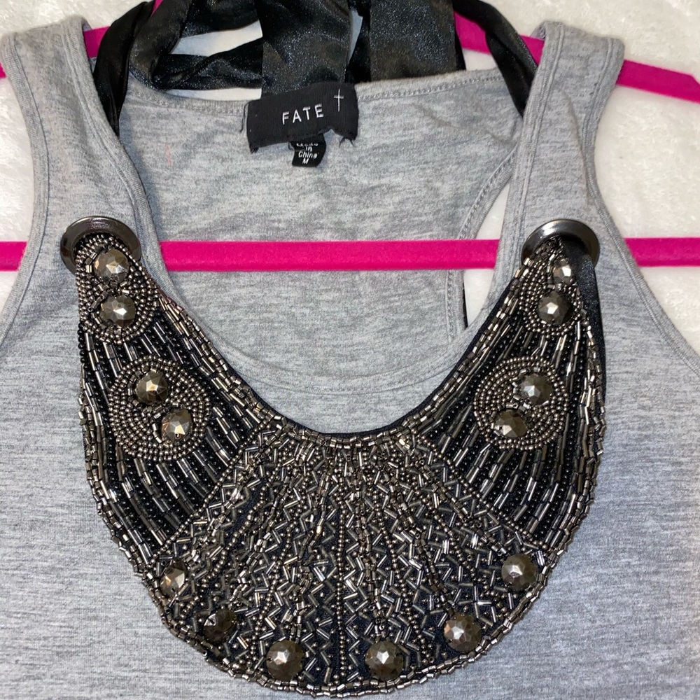 FATE Grey Tank with Jeweled Bib